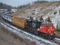 CN 305 grinds upgrade at Beare with CN 2856 leading the charge and CN 2883 mid train.
