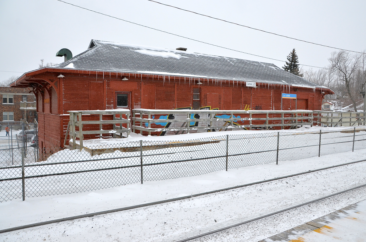 An icicle-covered station. CP's Lasalle station is covered with icicles the day after a snowstorm. The station is located along CP's Adirondack sub and is still used by CP for storage. Unfortunately for AMT commuters who board trains here, it is not open to the public.
