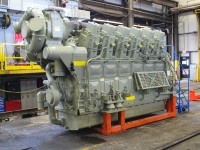 General Electric 12 Cylinder 4400 horsepower Evolution Series locomotive engine as viewed from the turbocharger end.