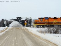 <b>Some action for the plow </b>as GEXR 55413 does what it does best, plowing, and keeping those pesky crossings clear of snow. We're westbound toward Goderich and wasting no time as the Goderich-Exeter continues the tradition of wedge plows in the snow belt in 2016. 