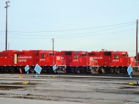 Here is a trifecta of GP38-2's awaiting servicing/maintenance. The 3042 & 3066 were built in 1985 while the 3117 was built in 1986.