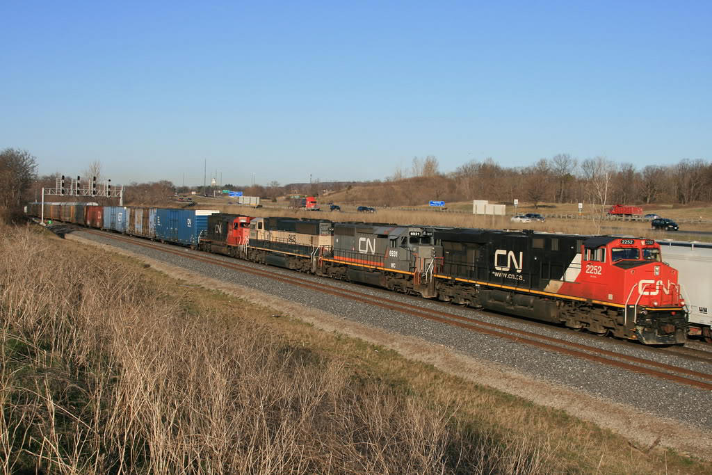 Less than 1/2 a mile from where this picture  http://www.railpictures.ca/?attachment_id=22927   was taken, and posted recently;  392 passes through Snake EB early one spring morning.
CN 2252 / WC 6931/ Executive Green BNSF 9425 and CN 5381