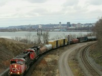 CN M331 rolls out of Hamiton on Boxing Day, prepared to head west to Sarnia.