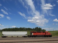 Canadian Pacific's SD40-2s are getting rare these days. 5973 has been relagated to yard duties in the Lethbridge yard. On June 13 a fairly strong wind blew the clouds from a low pressure system up in Calgary into a sutherly direction creating some remarkable veils up in the sky. 