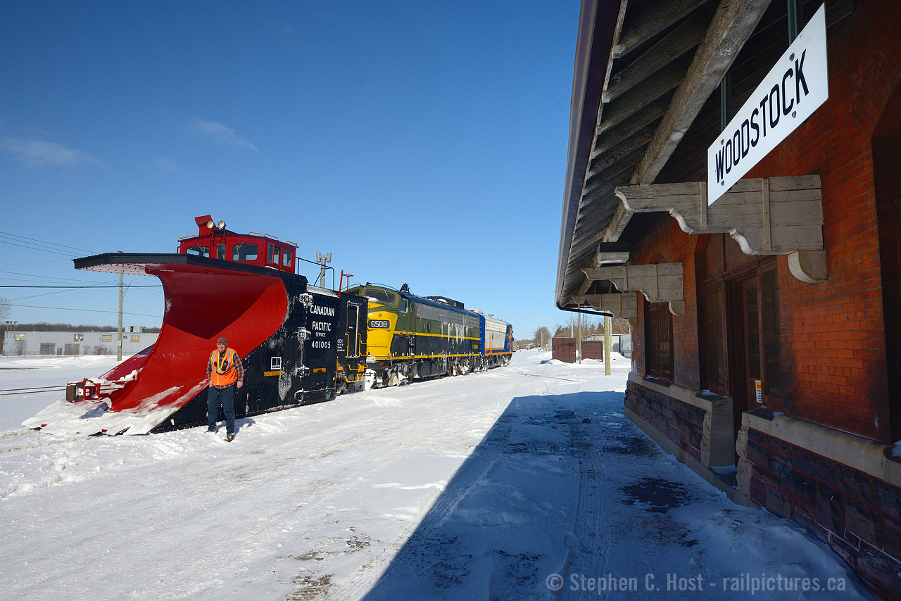 Woodstock - Arnold's photo of the station in the 70's made me pull this one out - this may have been the first OSR Plow run that has made it all the way to the station, usually they only plow to just west of Carew. Brad Jolliffe, OSR's VP poses with his train, the rest of the crew grabbing lunch. I'd like to say we've had plow action here in South Western Ontario in 2016 so far, but there isn't enough snow yet. What about you boys up north in ONR country? Elsewhere? Post your plow shots if you have 'em!