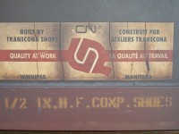 Walking by a CN Intermodal well car saw this cool builder's decal from their Transcona Shops in Winnipeg.