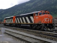 Earlier in the day, these two locomotives headed a grain train west from Kamploops. For some reason, they were removed from the train in Boston Bar. I do not remember the grain train being in the yard here, therefore, I am assuming that it was taken west by other engines.
These SD-50F's were new to me. Having spend most of my recent railfanning on CP in the Calgary area, these wide-bodies were a real treat for me.