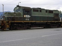 I don't know if I ever visited North Vancouver on a sunny day... but I was there before everything went to that awful blue, white and red paint scheme. This RS-18 had a chopped nose, but still had its Alco engine.
