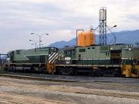 An RS-18 and a M-630 sit in the yard at N Vancouver. Is that a radio control car to the right of 624? I had seen BCR radio cars on CP.