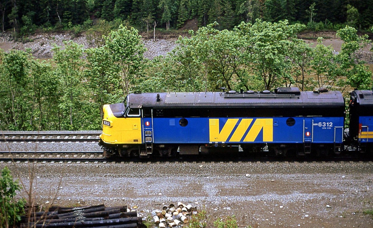 Looking a lot like a model train in someone's basement, 6312 leads the westbound "Super Continental" into Boston Bar.