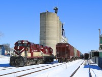 OSRX 182 and 1620 are seen here running around their train while working in Courtland at the Cargill facility.  Today they brought in a handful of hoppers for the fertilizer plant and also a number of oil tank cars which will be stored east of here.  In my opinion there isn't much better than railfanning the OSR; friendly people, interesting operations and great MLW/GMD power!