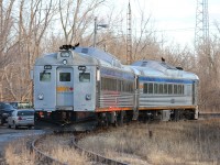 Two VIA RDC's sit parked on the South leg of the wye from the Chatham Sub at Chatham East, to the Sarnia Spur at Chatham South. The units are in the area conducting tests on crossing response to RDC's at speed on the Chatham Subdivision. Accompanying the RDC units was VIA F40PH-2d 6442 which towed them down to Chatham in the early hours of Saturday morning. Due to difficulty turning 6442 the plan of having it head the consist home was scrapped and it instead was left in the yard until testing was complete and it pushed the RDC's back to London.