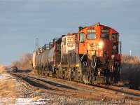 CN's Terra Industrial assignment approaches Rokeby line near Corunna. They have cut off from their cars which are destined for Nova Chemicals Corunna which they will service on their way back to the yard. Before carrying on towards Terra Conductor Wilson will stop the movement and throw the switch for the run around track to save them some time on their return. 