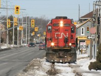 As a follow up to Steve's shot on January 13, here is a view about 8 years earlier at the same location. The main difference: CN power in the form a GP9 running long-hood forward. 