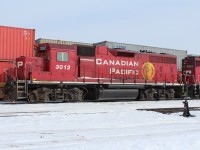 GP38AC built in 1971 is waiting to pull one of the storage tracks at the container terminal in Vaughan.