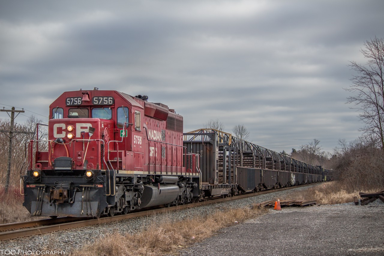 After being tied down overnight at the Oshawa yard, the CWR train is on the move again heading West through Ajax with an SD40-2 on point!