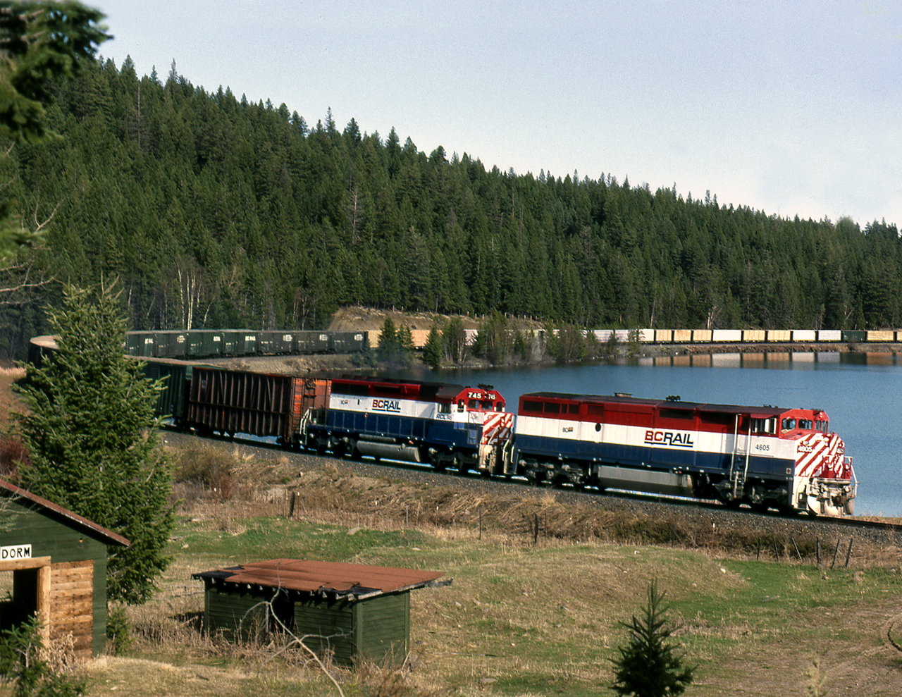 Southbound P-V passes a summer camp on Lac La Hache in B.C.'s Cariboo region south of Williams Lake BC