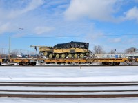 <b>A British tank on its way home.</b> A British Challenger II tank is through Dorval on CP 142, on its way to the port of Bécancour, Qc before heading home.