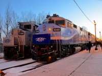 Ex-GO Transit F59PH's AMT 1345 & AMT 1346 both have their marker lights lit a bit after sunset in downtown Montreal. AMT 1345 still has its lights as delivered, whereas AMT 1346 was rebuilt recently and is now sporting just a single light. Behind 1346 is another rebuild, AMT 1340.