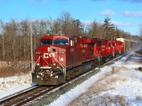 With the sun lowering in the evening sky, CP 8785 leads Ex Soo CP 6256 (SD 60), CP 2325 and CP 2250(GP20C-ECO)up the Galt sub past MM43 with an unusually clean collection of power headed for Wolverton. The GP20C's are becoming more common in this area lately and the nice clean paint is a nice change from the faded red GE's.