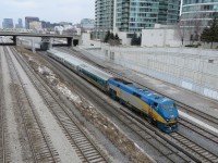 Via 912 is about to pass under Blue Jays Way. The area around Spadina has changed a lot since my youth. 