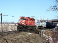 Faded CP SD40-2 5717 leads a rare SD40P on a westbound through Campbellville.