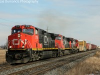 What we thought to be GEXR 431 returning from Mac Yard, CN A435 appeared with a decent lash up. An IC Dash 9, a regular dash 9, and a 15th Anniversary C40-8 standard cab.