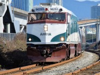 Amtrak Cascades from Seattle entering Vancouver approaching Rupert Street crossing. EMD non-powered control unit converted from a F40PH locomotive.