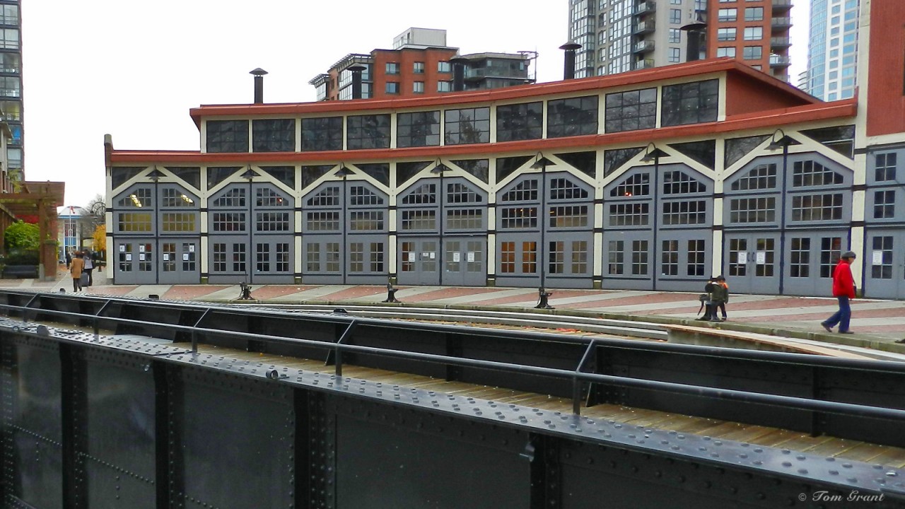 CPR Roundhouse on False Creek built 1888 with additions 1911 and 1940.  Land transferred to City and in 1984 the roundhouse was renovated into a community facility and home of 1885 CPR engine 374 for Expo 86.