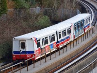 SkyTrain on Millennium Line at Nanaimo Street overpass heading for downtown.  UTDC ICTS MK1