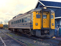 This is one of two pictures I took of VIA 6213 on that day. The station had been repainted from the old CP red to the gray color. There were many people on the platform waiting to board the car for the trip south. Maybe even as far as Victoria. If I had taken this picture in the summer VIA would have two cars on the train. In the background you can see a CP locomotive sitting there. That would be CP 5015 & behind it would be one of the two CP twins, CP 5000. The two CP locomotives were sitting about as far north as they could get. They were at the end of the line! 