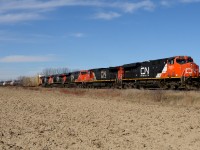 Train 394 heads east out of Sarnia with lots of power, CN 2303, 2627, 2886,2921 and 2259.