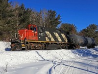 CN 595 heads south with one tank for Stepan Chemical in Longford Mills.