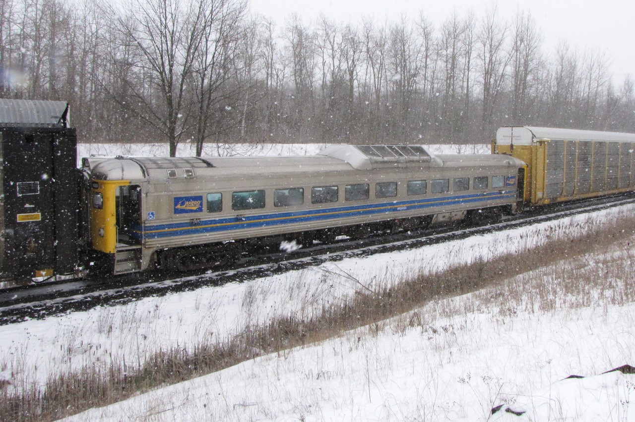 Rapido Model Trains newest addition to its growing fleet is former VIA RDC #6122. It is seen on a snowy March day second from the tail end on CN 435.