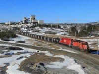 It was nice seeing a SD40-2 leading this empty ore train away from Clarabelle Mill in Sudbury.  5968 and 5043 bring 47 cars onto the Cartier Sub at CP Sprecher to start their journey to the Coleman Mine in Levack.