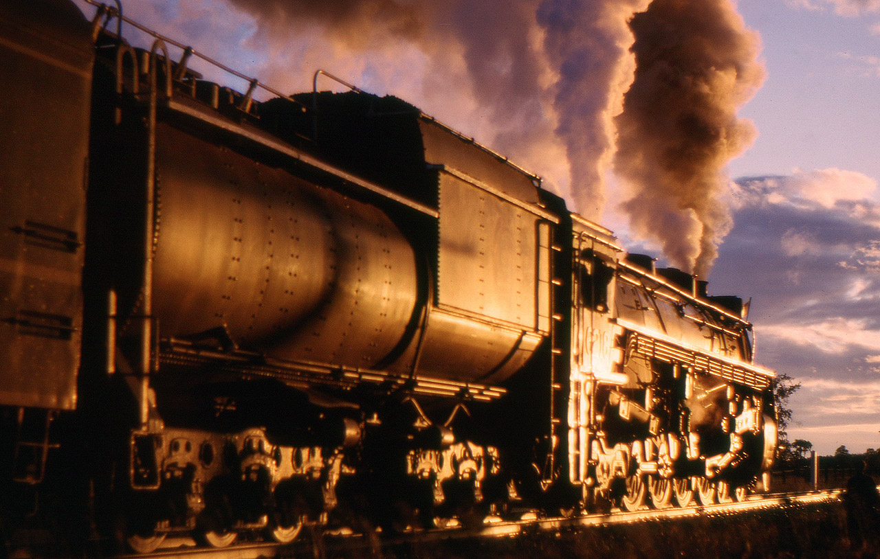 The UCRS "Haliburton Highlander" steam excursion of Sept. 24/66 is running a little late and the last runpast of the day is at sunset. This photo was submitted to a UCRS photo night as were two nearly identical ones taken at the same spot.