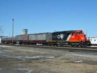 After testing the Caramat Sub from Armstrong to Hornepayne, CN O 99841 19 idles outside the station/office, at roughly the mid-way point of its journey across Northern Ontario.  Veteran SD40-2 CN 5386 has the honours of leading CN's newest TEST, which consists of CNA 415867, CN 414852 and CN 1057, formerly the Louis Jolliet business car.  After spending a night in "The Payne", the train will resume its journey eastwards across the Ruel Sub to Capreol and south to Toronto before heading east for the Maritimes.  