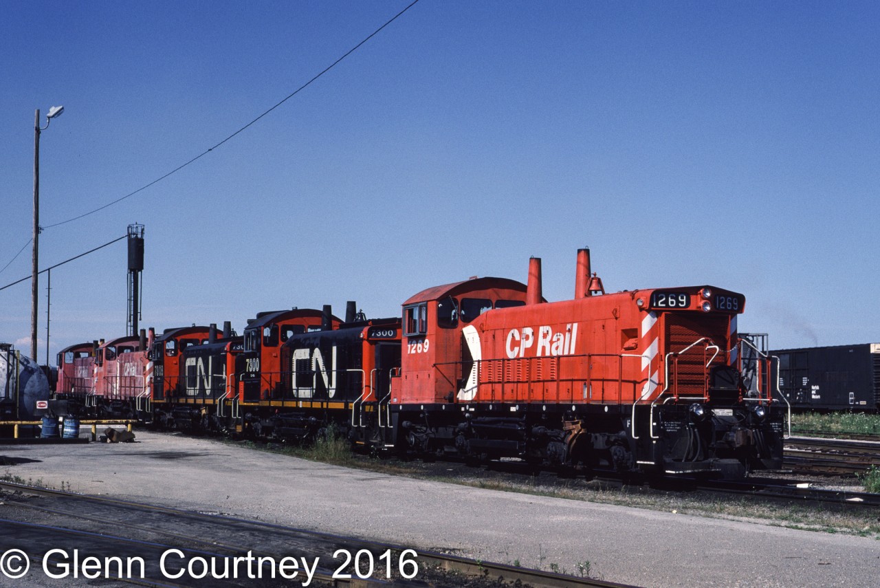 Back in the day when Canadian Pacific shared the switching of the Ford plant in Oakville their SW1200RS units mingled freely as seen here.