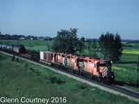 A trio of GP35s was not that common running together on CPR but here they are in all their faded glory heading north to Edmonton.