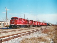 For some of us, it seems these ES44ACs have been around forever, yet it has only been 8 years. Stopped here at the Welland Yard office on their way to Toronto and almost overnight into revenue service are 6 new units, CP 8863, 8864, 8865, 8866, 8867 and 8862, painted up for the Vancouver Olympics of 2010; behind CP 8853 and 9727 up front. Most of us hardly had a chance to shoot this special paint before they went West, and then were painted to regular CP scheme after the Olympic hullyballoo was over.