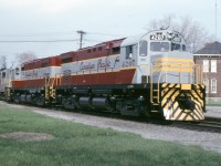 Looking like their first trip, CP 4207 and 4208 lead second 903 at Bowmanville on May 9/65. GP-9 8507 is the third unit.