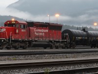 Early morning fog  CP5016 sits waiting for yard duties.