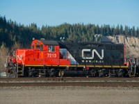 CN 7213 looks pretty good in its three month old paint job, soaking in the last light of the day in Prince George BC. 