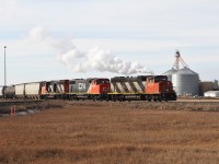 CN L556 Moose Jaw Regina turn switches the Kalium Spur with the typical three 4700's. 