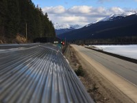 Via 6 for Jasper is about to meet CN 301 along the beautiful Yellowhead highway just east of Redpass BC.