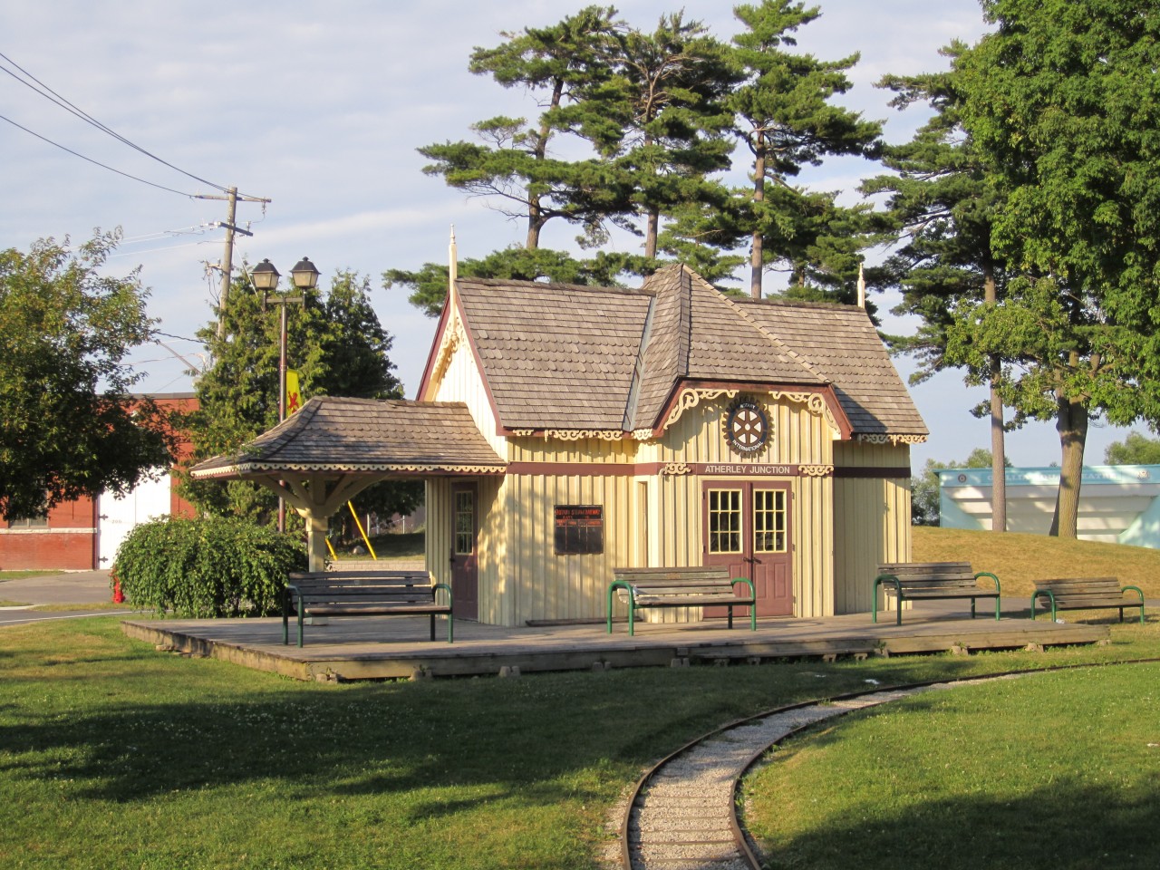 This replica of the Atherley Junction station serves the Rotary club train ride in Couchiching Beach Park.