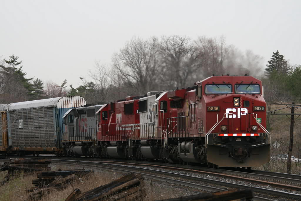 At first glance..this just looks like your average CP train circa  10 years ago...with a couple of Soo's mixed in...except for the fourth unit...a KCS SD40. This was actually a heads up from S Host's ..pre twitter...intra Guelph tweet feed ( at the time )