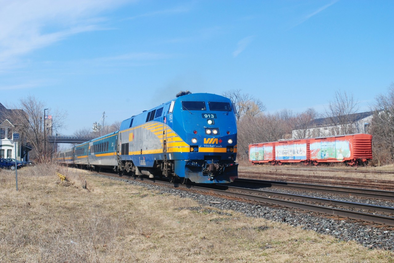 VIA 72 stops at Woodstock VIA station with a solo P42DC leading.