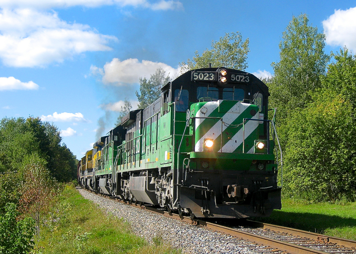 A quartet of C30-7's. A quartet of GE C30-7's (MMA 5023, MMA 5017, MMA 3609 & MMA 3000) leads MMA 2 over the ex-CP Sherbrooke Sub in September 2010.