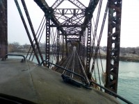 CN 232 crosses over the Niagara River on the International Bridge (built in 1873) as it approaches Ft.Erie,Ont en route to Oakville, Ont.